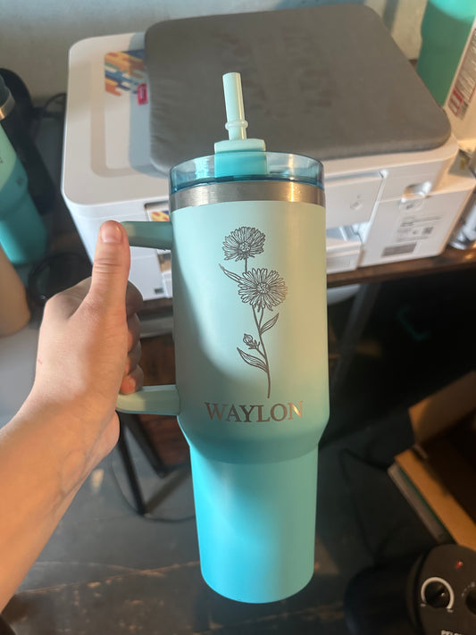 Personalized Birth Flower Stainless Steel Tumbler - 40 oz