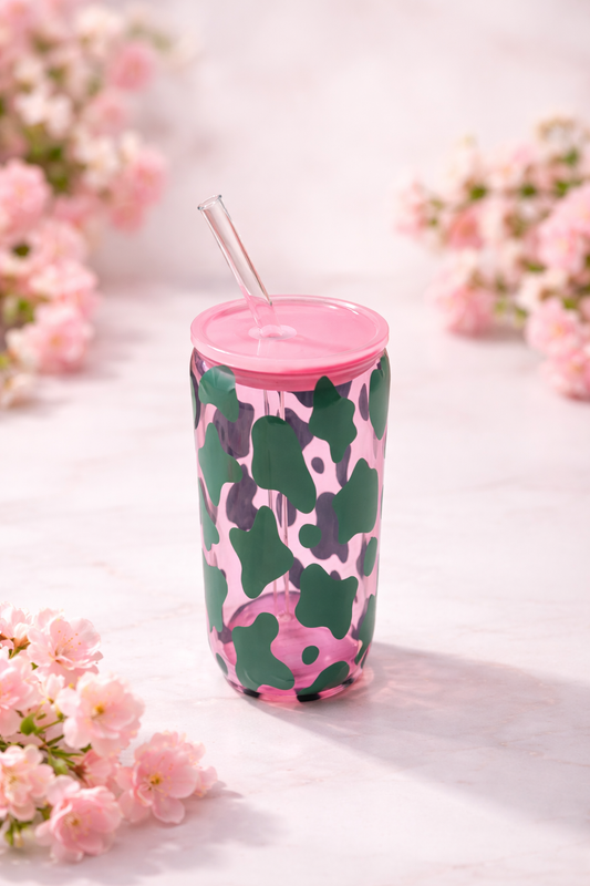 Cow Print Glass Iced Coffee Cup - 16 oz
