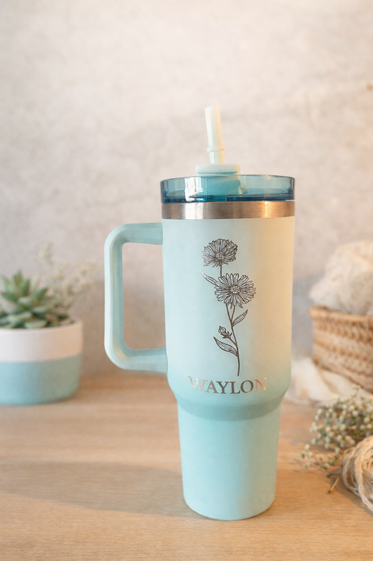 Personalized Birth Flower Stainless Steel Tumbler - 40 oz