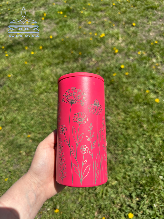 Engraved Dainty Flower Can Cooler - 14 oz