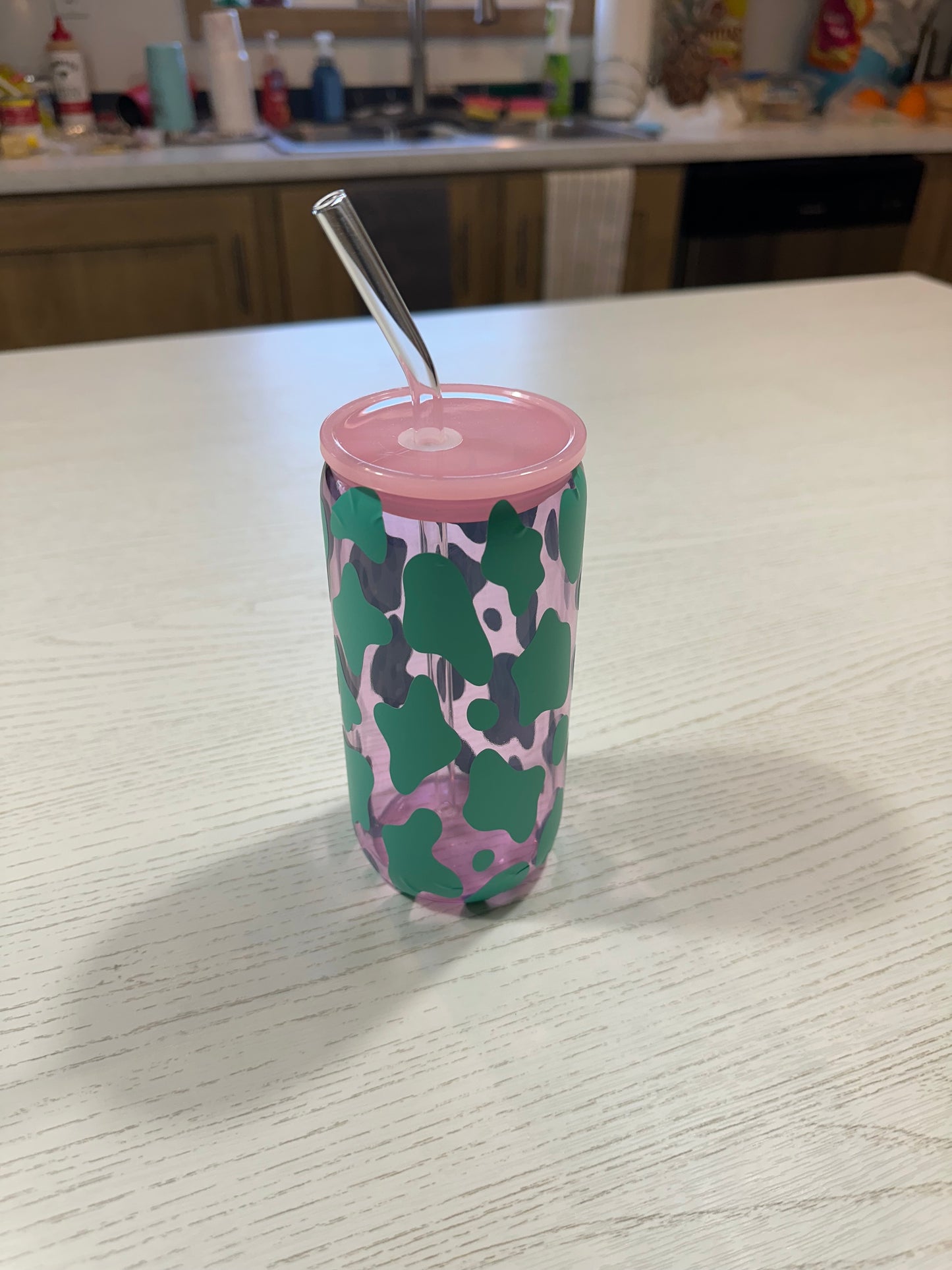 Cow Print Glass Iced Coffee Cup - 16 oz