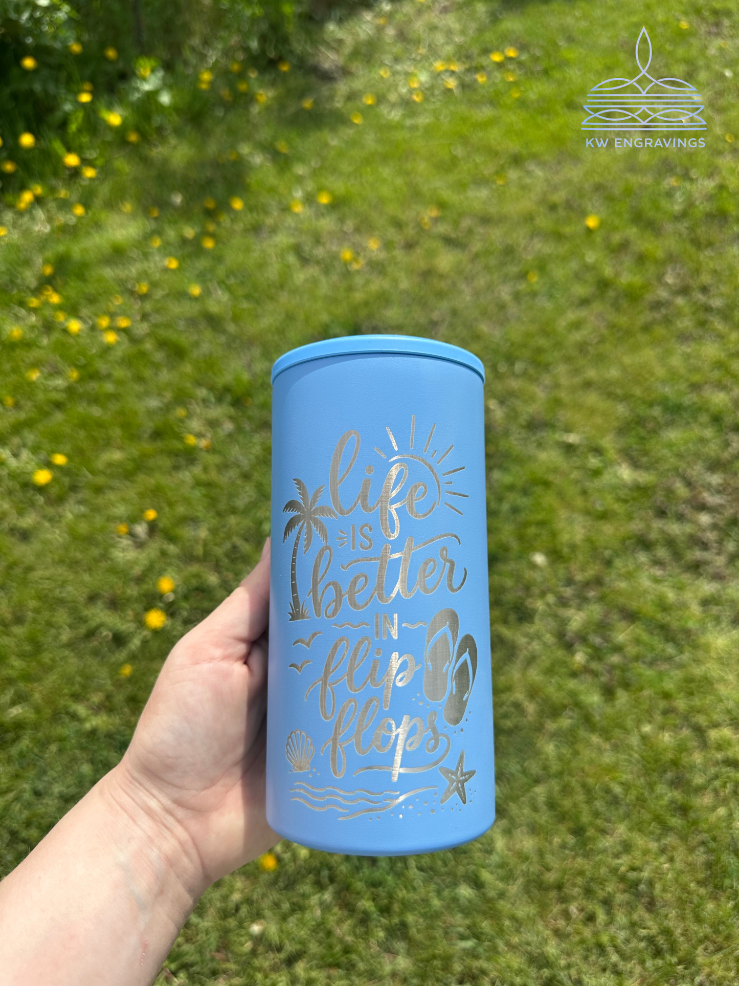 Engraved Life is Better in Flip Flops Can Cooler - 14 oz