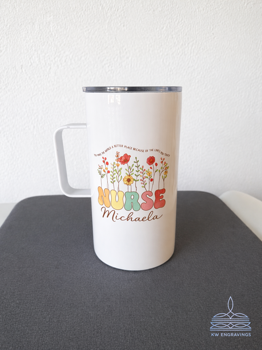 Customized Floral Nurse Tumbler Mug - 20 oz