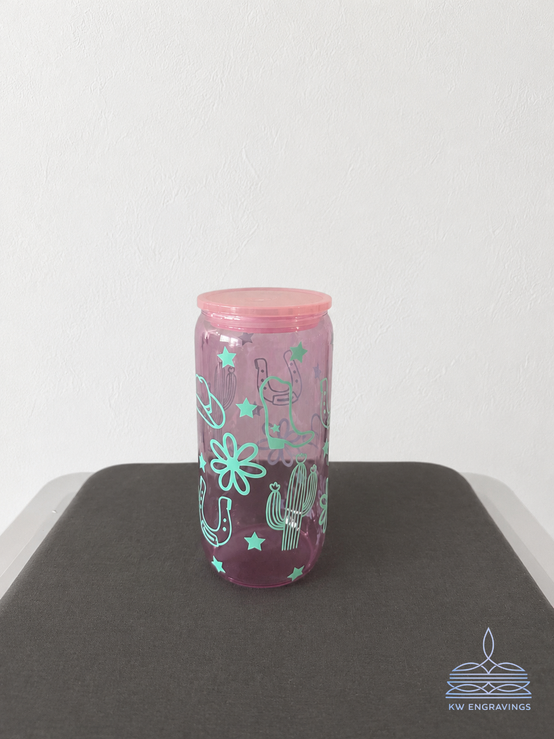 Pink Western Pattern Glass Iced Coffee Cup - 16 oz