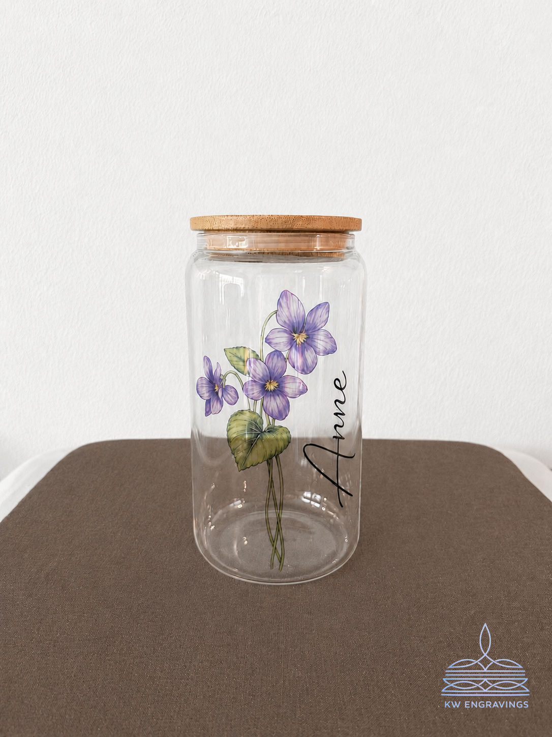 Personalized Birth Flower Glass Iced Coffee Cup - 16 oz