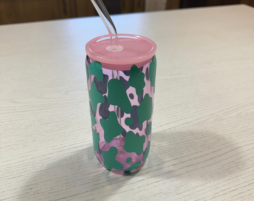 Pink Glass with Teal Cowprint